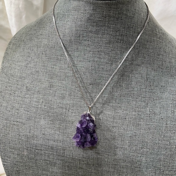 Natural Cluster Amethyst 925 Solid Sterling Silver Unisex Pendant 40mm. - Picture 4 of 11